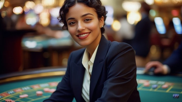 Antarmuka live chat di meja blackjack marketwin138 dengan dealer dan pemain lain